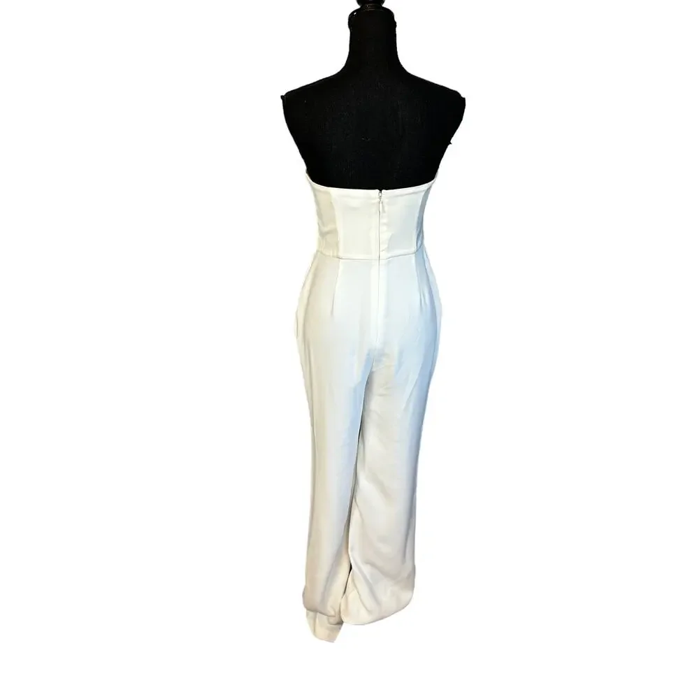 NBD White Strapless Jumpsuit SMALL Wide Leg Bustier Cocktail Designer $238 NEW - Picture 6 of 8